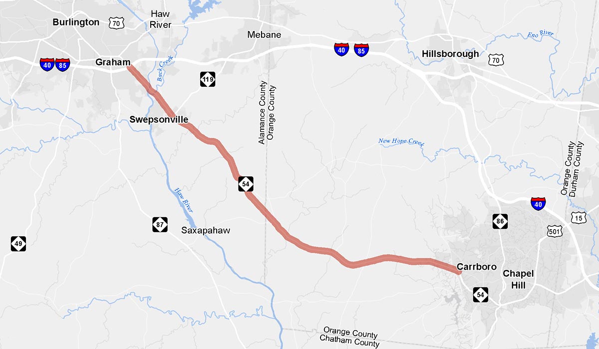 NC 54 West Study Area map